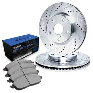 R1 Concepts WGYN1-74026 Drilled & Slotted Silver Rotor Set W/ Semi-Met Pads